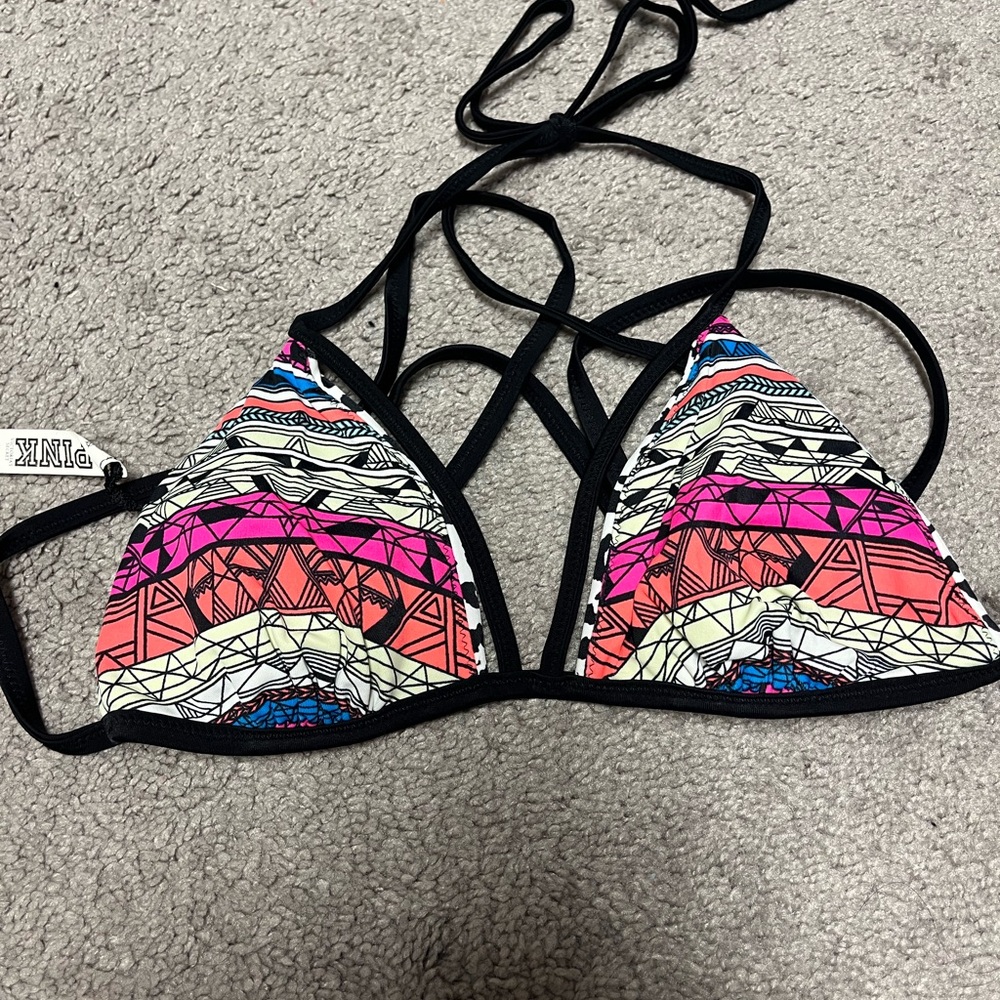 PINK Victoria's Secret Geo Strappy Reversible Triangle Bikini Top - Pink/Multi